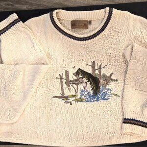 VTG Shenandoah Grandpa Sweater XXL Bass Fish Knit Outdoors Embroidered made USA